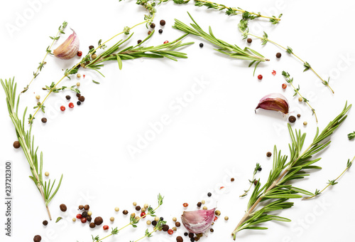 Herbs and spices on white - background for cooking