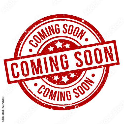 coming soon round red grunge stamp badge