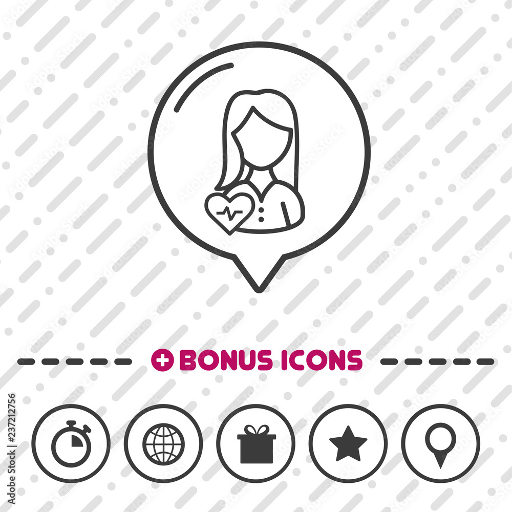 Woman with Heartbeat icon thin line Bonus Icons. Eps10 Vector. Woman with Heartbeat icon thin line Bonus Icons. Eps10 Vector.