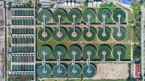 Aerial top view water treatment plant for environment or healthy concept.