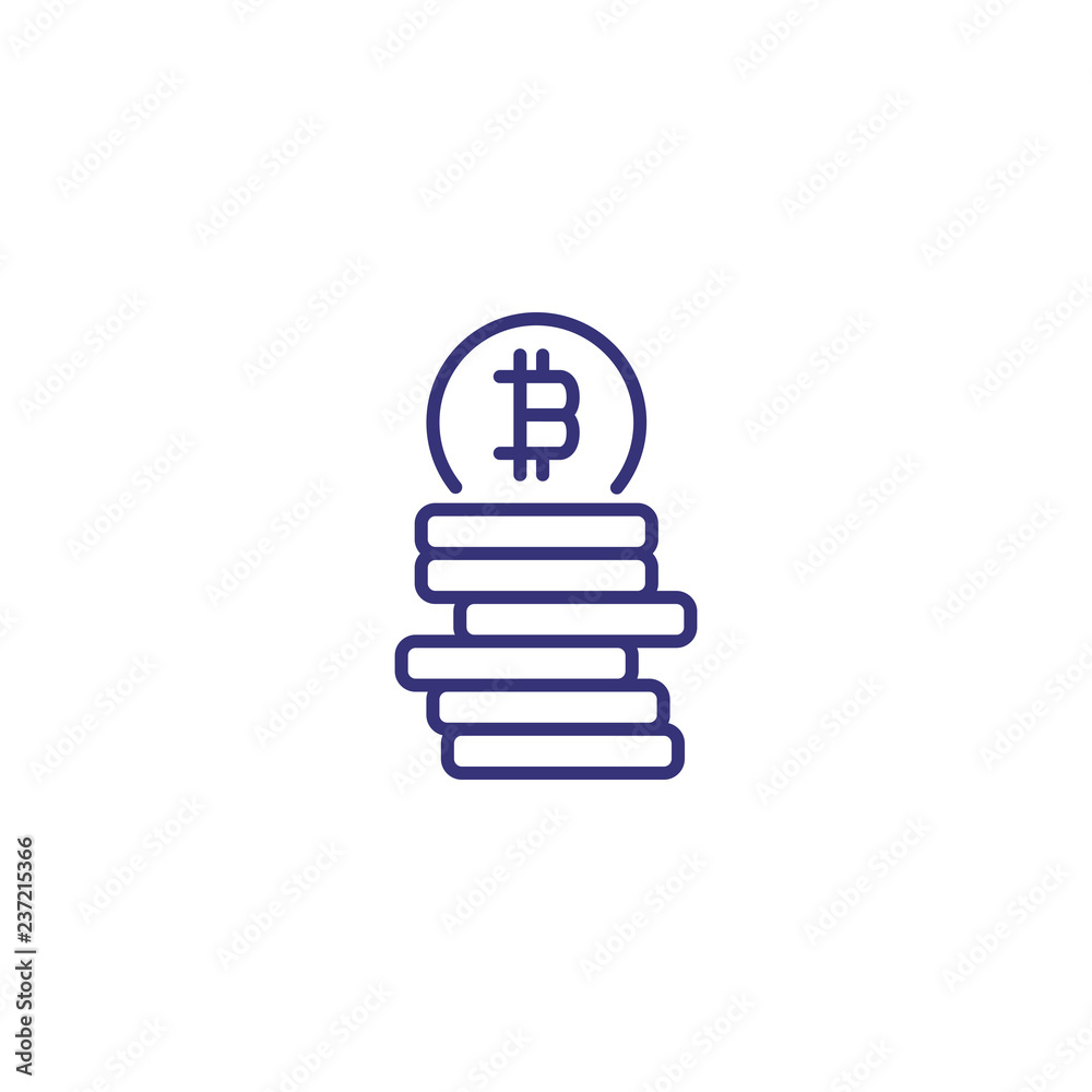 Bitcoins line icon. Coins with bitcoin on top on white background. Cryptocurrency concept. Vector illustration can be used for topics like money, finance, economy, investment Bitcoins line icon. Coins with bitcoin on top on white background. Cryptocurrency concept. Vector illustration can be used for topics like money, finance, economy, investment