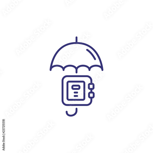 Capital insurance line icon. Cash box under umbrella on white background. Banking concept. Vector illustration can be used for topics like banking, economy, finance