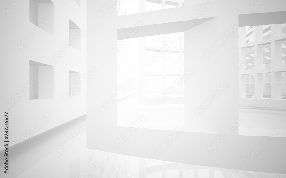 Abstract white interior highlights future. Architectural background. 3D illustration and rendering Abstract white interior highlights future. Architectural background. 3D illustration and rendering
