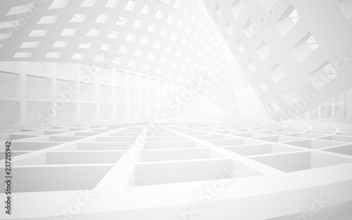 Abstract white interior highlights future. Architectural background. 3D illustration and rendering