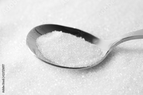 Spoon with sugar, closeup