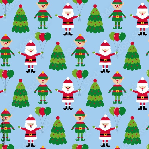 Christmas seamless pattern with Santa and elf