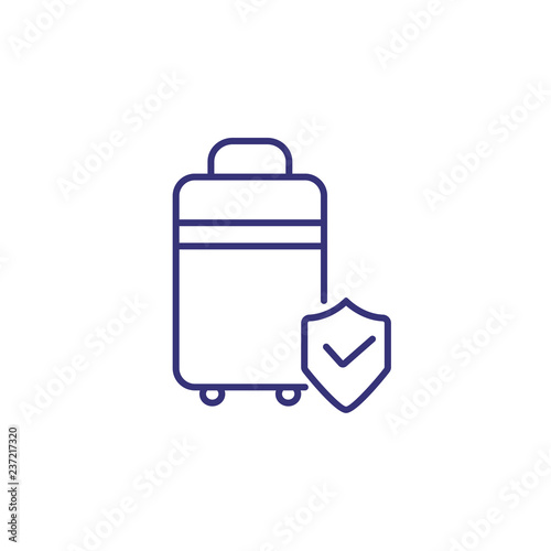 Protection of baggage line icon. Suitcase with shield on white background. Airport safety concept. Vector illustration can be used for topics like airport, information desk, service