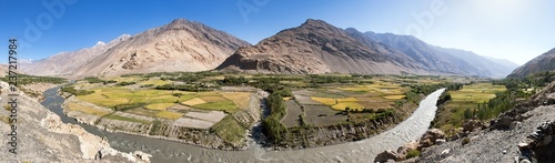 Fields aroun Panj river and pamir mountains Afghanistan