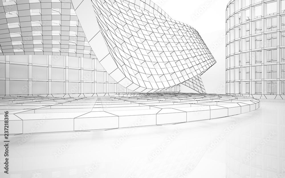 Abstract smooth white interior of the future. Night view from the backlight. Architectural background. 3D illustration and rendering Abstract smooth white interior of the future. Night view from the backlight. Architectural background. 3D illustration and rendering