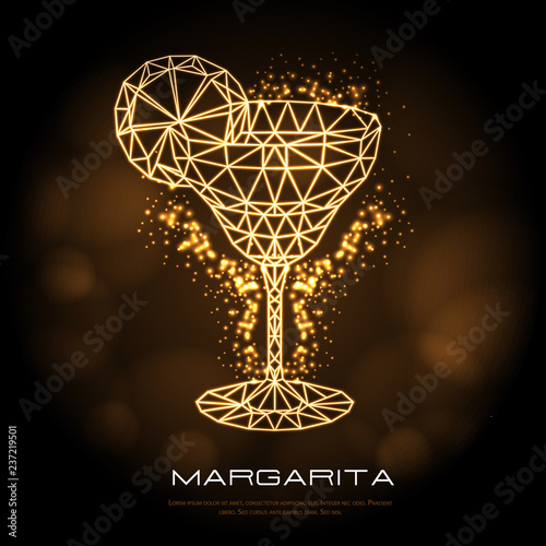 Hipster polygonal cocktail margarita neon sign. Triangle cocktail