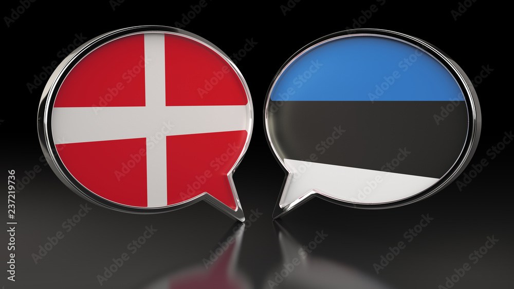 Fototapeta premium Denmark and Estonia flags with Speech Bubbles. 3D illustration