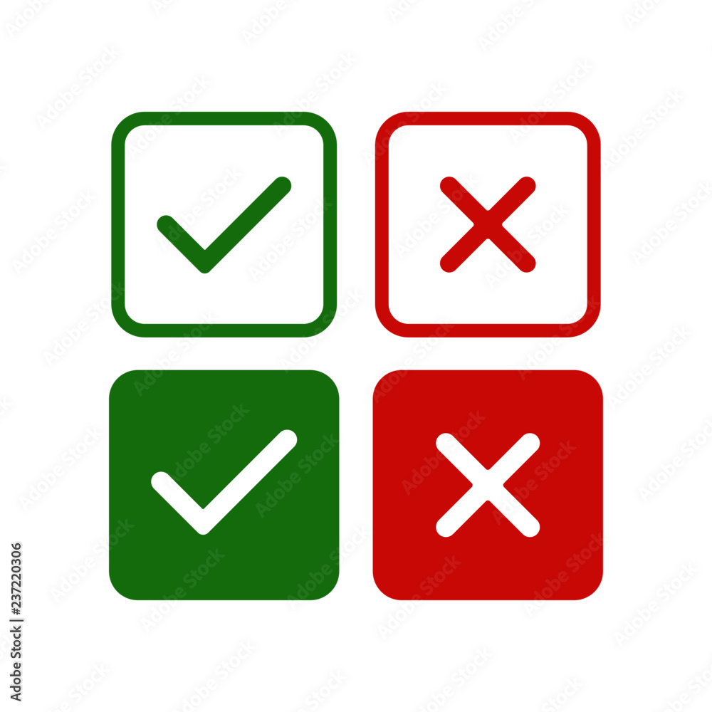 Green check mark and red cross icons Green check mark and red cross icons