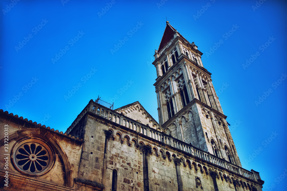 Trogir st lawrence church tower in summen evening