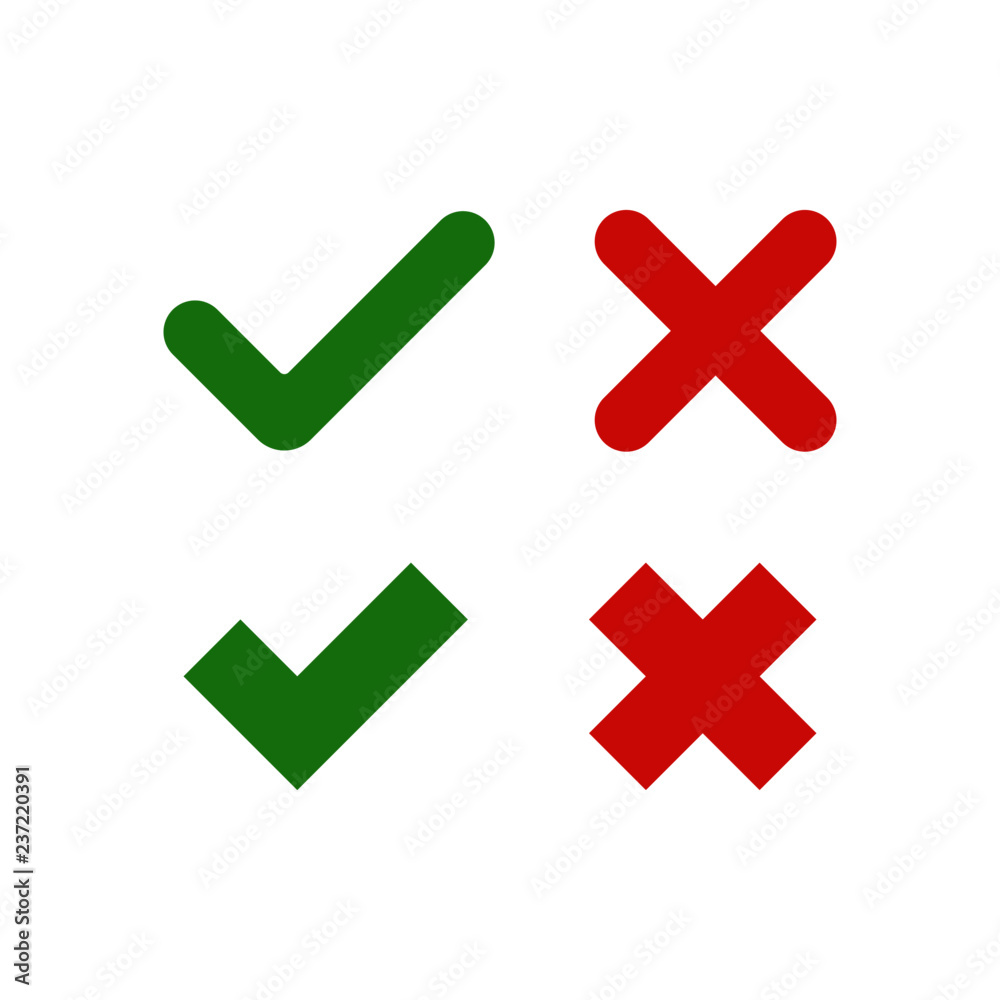 Green check mark and red cross icons Green check mark and red cross icons