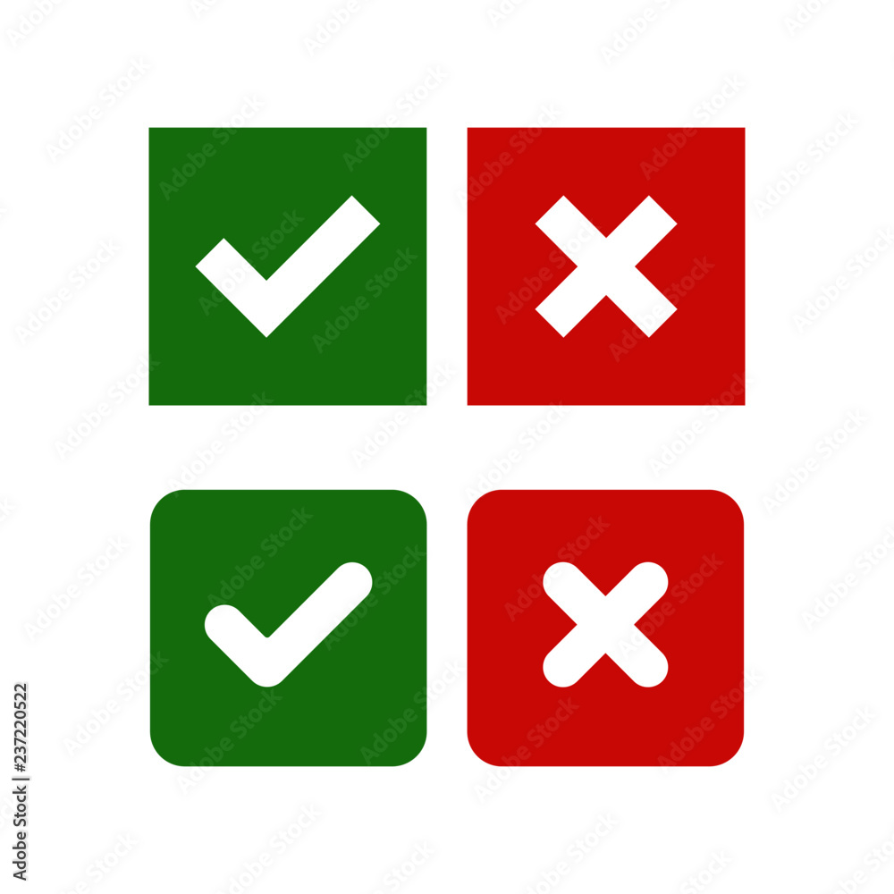 Green check mark and red cross icons Green check mark and red cross icons