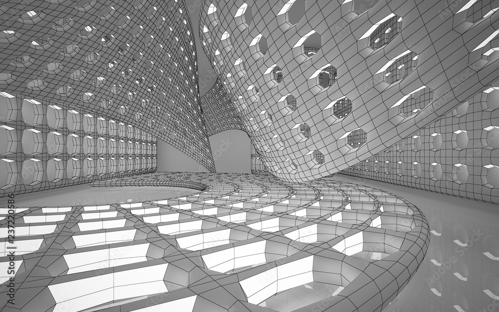 Obraz premium Abstract white interior highlights future. Polygon drawing. Architectural background. 3D illustration and rendering