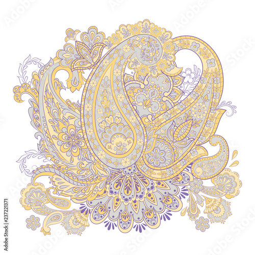 Colorful Paisley Damask ornament. Isolated Vector illustration
