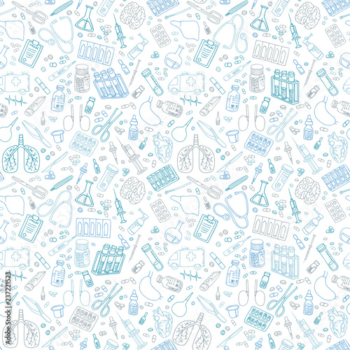 Hand drawn Medicine doodle. vector seamless pattern