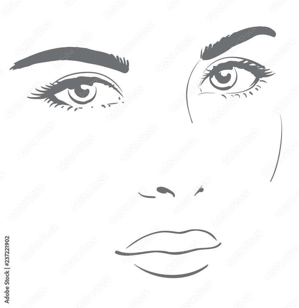 Young woman face with friendly look. Easy graphic drawing Young woman face with friendly look. Easy graphic drawing