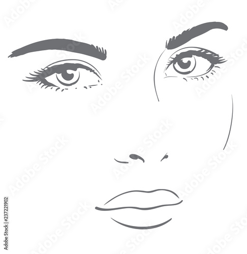 Young woman face with friendly look. Easy graphic drawing