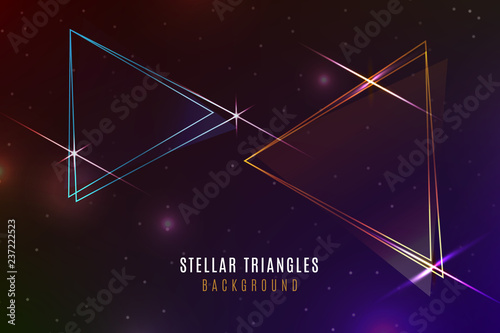 Illuminated Triangles with Light Effects on Dark Background . Isolated Vector Elements