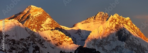 evening mounts Everest Lhotse, Nepal Himalayas mountains