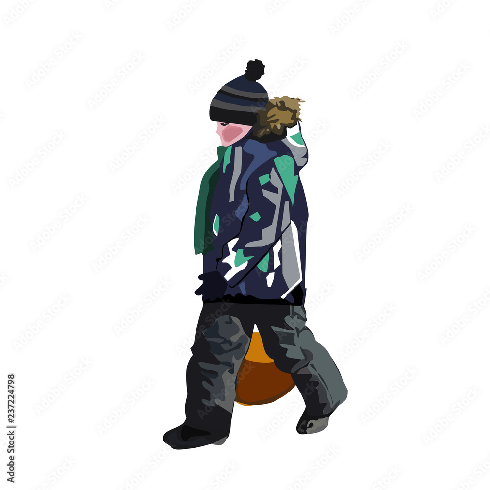 The boy with the ice-boat for descent from ice slopes