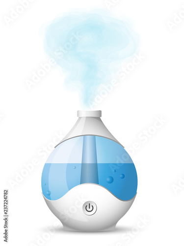 Humidifier with outgoing steam. Home appliance. Vector illustration.