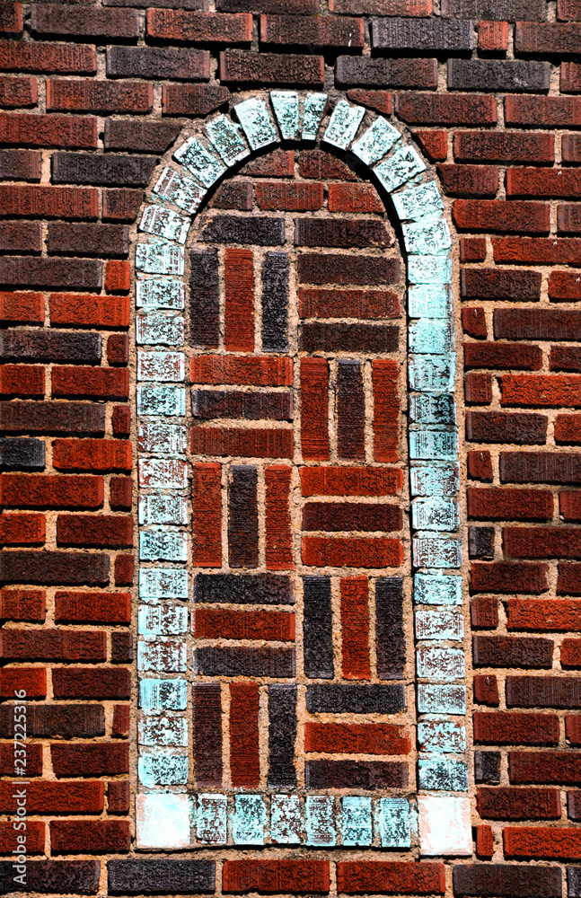 Background of brick with turquoise Frame