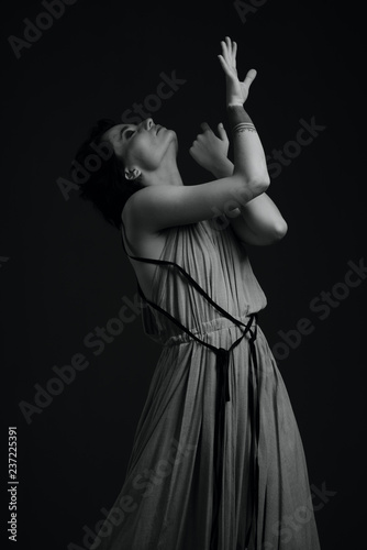 black and white dancing woman portrait