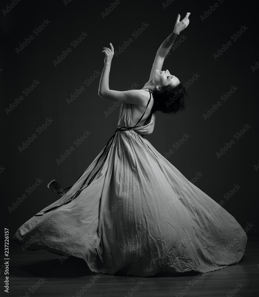 black and white dancing woman portrait black and white dancing woman portrait