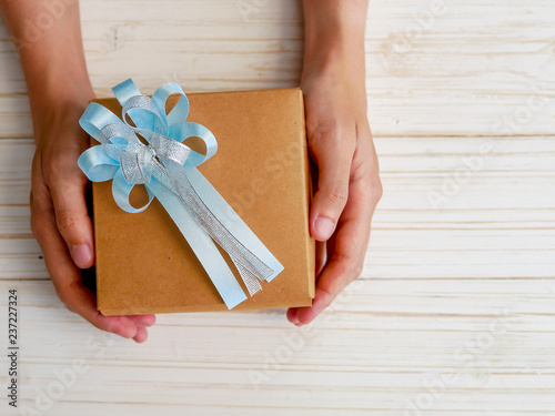 gift box in hands on copy space 