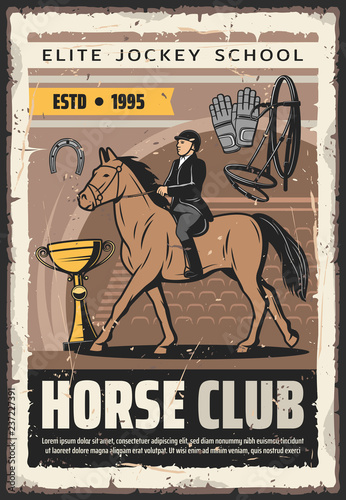 Elite jockey sport school. Horse rider poster