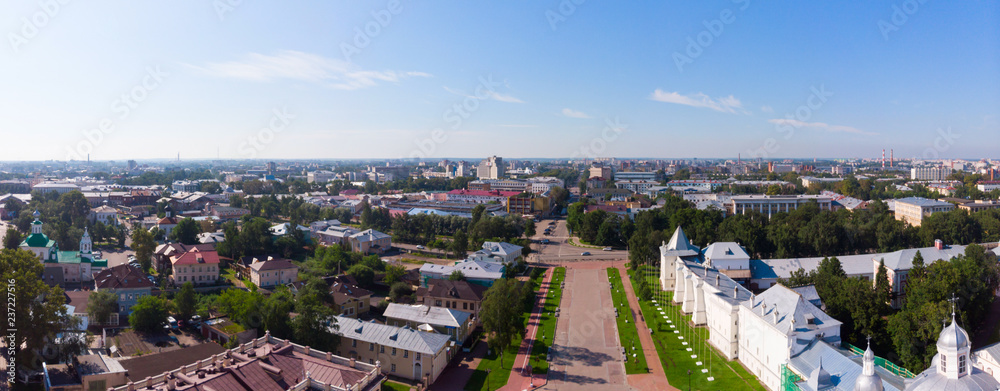 Saint Sophia orthodox cathedral and church of Resurrection of Jesus, The Kremlin Square of the Old City in a sunny summer day in Vologda Kremlin.