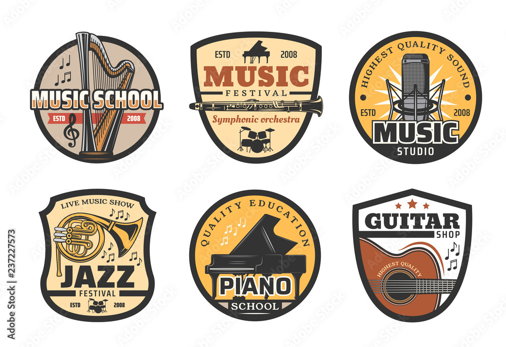 Musical instruments icons for music record studio
