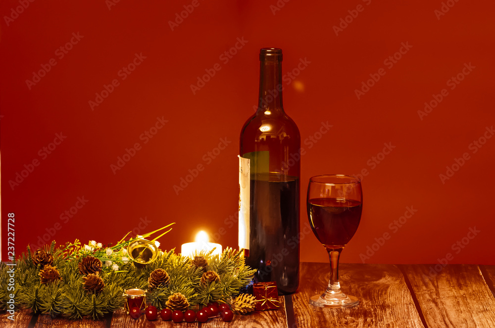 Red wine in christmas setting 