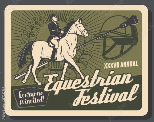 Horse riding sport retro banner with equestrian