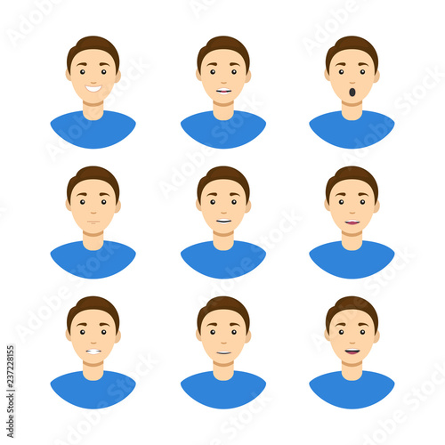 Cartoon Man Avatar Set Different Types Emotions. Vector