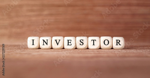 Word INVESTOR made with wood building blocks photo