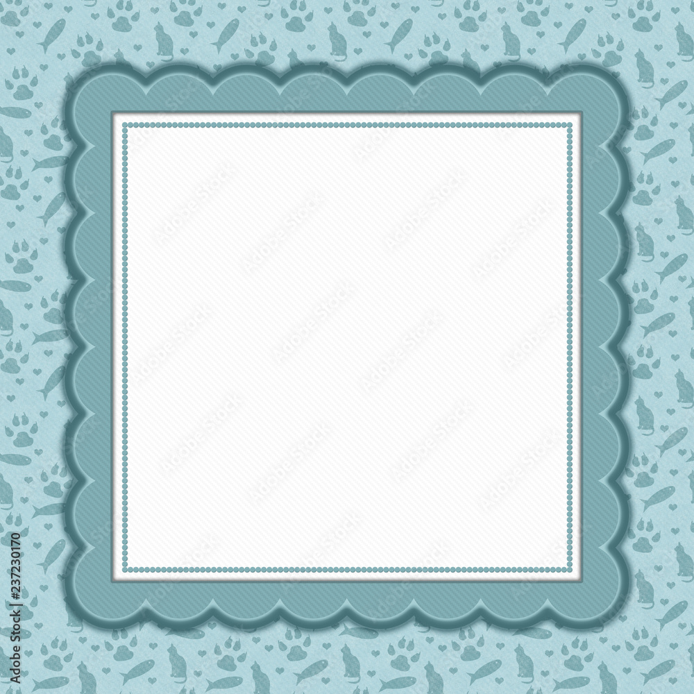 Teal and white cat pattern square border with copy space Teal and white cat pattern square border with copy space