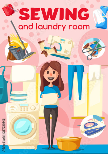 Sewing and laundry poster for dry cleaners service