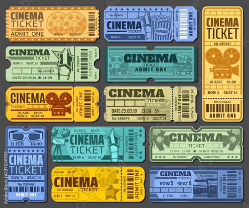 Cinema tickets for movie show or seance isolated