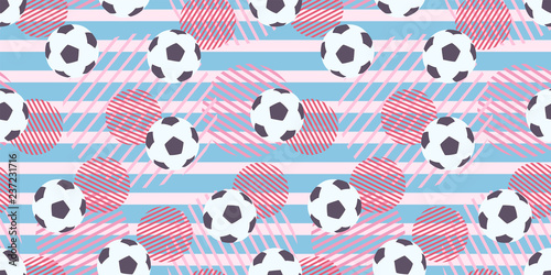 Lovely soccer ball pattern on structured background, seamless vector repeat. Girl power mood. Trendy flat design elements.