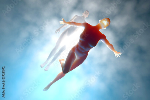 3D rendered illustration of a soul leaving the body upon death. 