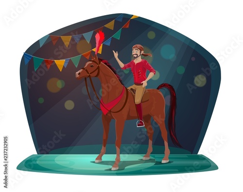 Circus show, horse and acrobat or equestrian