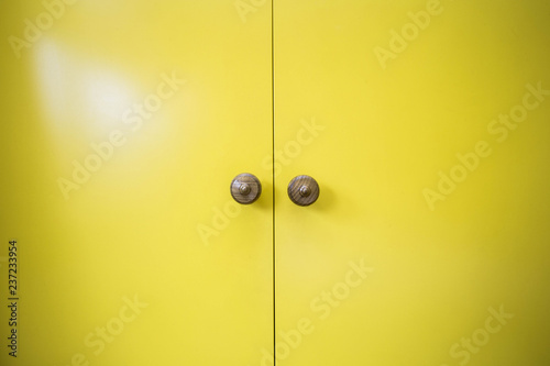 Modern clean new yellow wooden doors close-up