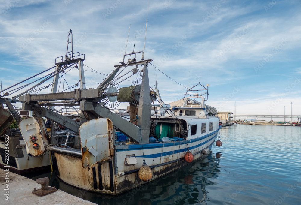 Fishing boats in a harbor