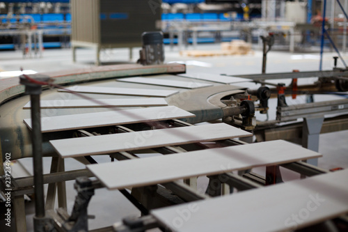 Production line with ceramic tiles