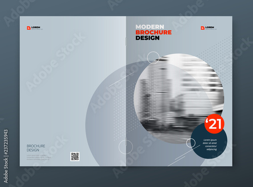 Brochure cover design. Blue corporate business rectangle cover template brochure, report, catalog, magazine. Modern cover layout circle shape abstract background. Creative cover vector concept
