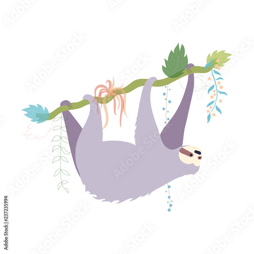 Vector illustration of cute character sloth